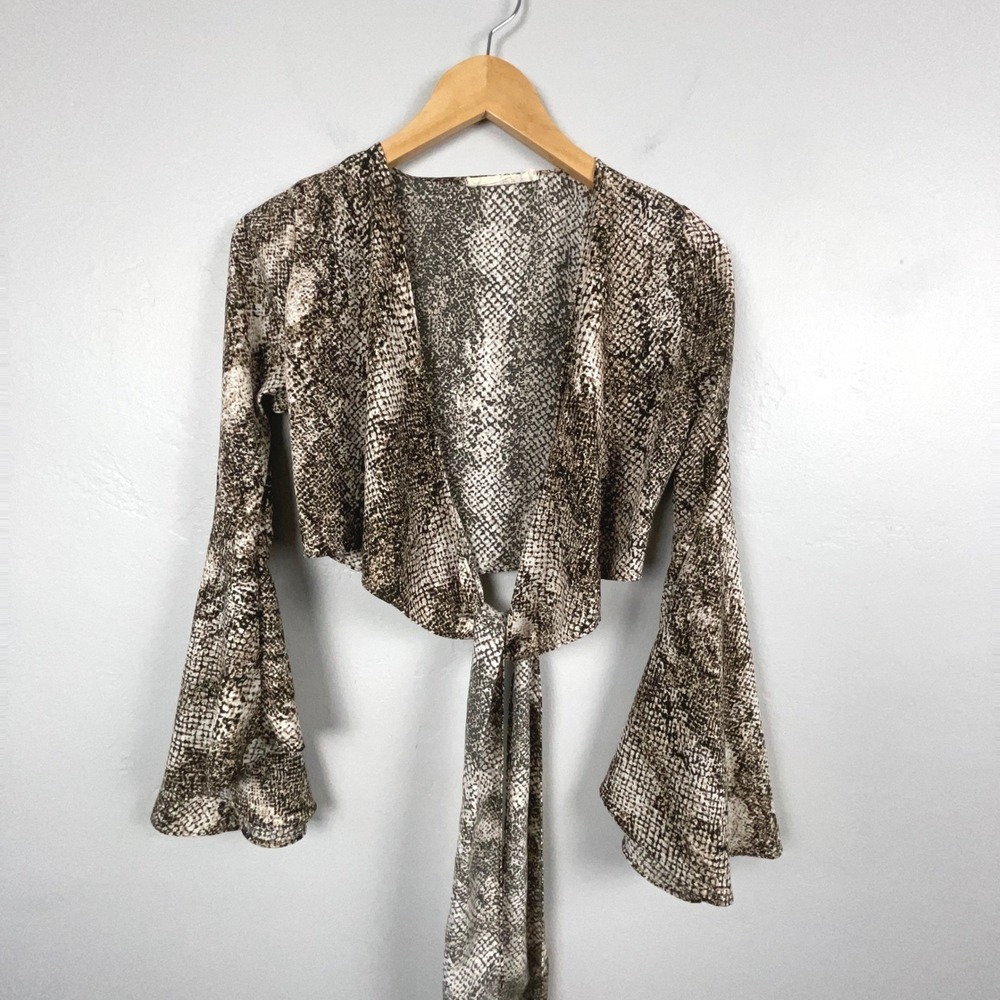 Audrey 3+1 Bolero Small Snakeskin Bell Sleeve Tie Front Crop Mob Wife Boho Club